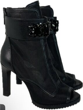 Karl Lagerfeld Black Embellished Open-Toe Ankle Booties